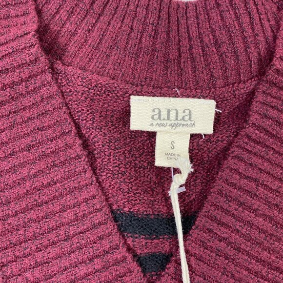 Ana A New Approach Womens Burgundy Red Black Striped V-Neck Sweater Size Small - Picture 3 of 4